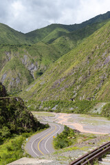 Fototapeta na wymiar road in mountains, Motorcycle driver