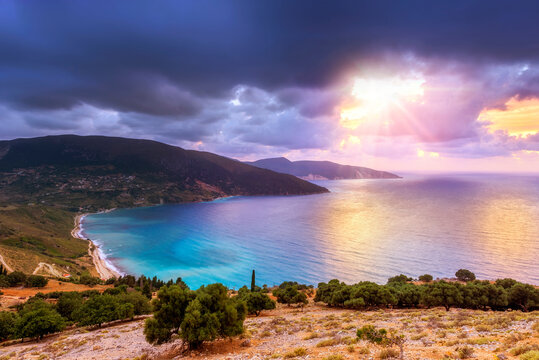Beautiful summer sunset over the sea coas