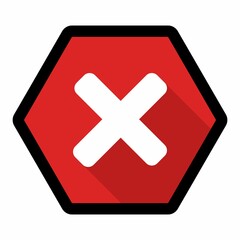 Wrong marks, Cross marks, Rejected, Disapproved, No, False, Not Ok, Wrong Choices, Task Completion, Voting. - vector mark symbols in red. Black stroke and shadow design. Isolated icon.