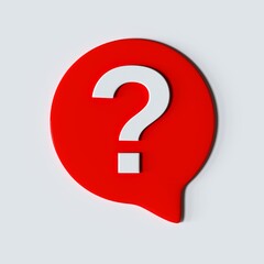 Question mark icon with 3d effect. Red and white speech bubble sign. 3d rendering