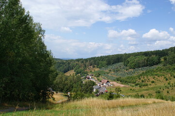 Fototapeta na wymiar Mountain village landscape in Pstrążna in Poland