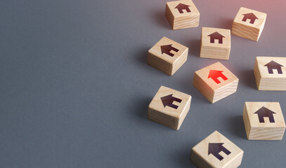 Scattered blocks with houses. Finding a home to buy. Real estate market review. Find suitable affordable home. Search housing for rent solution. Realtor services. Option selection criteria options