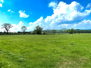 Extensive landscape view, looking toward, Grassington Road, with hills in the distance near, Skipton, Yorkshire, UK