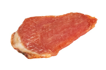 piece of dried meat, pork on a white background. Isolated object