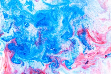 Papier Peint photo Lavable Cristaux Fluid art. Abstract lilac pink background. Liquid marble texture design. Blue pink pattern Blue-pink pattern with liquid material