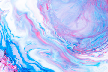 Fototapeta na wymiar Fluid art. Abstract lilac pink background. Liquid marble texture design. Blue pink pattern Blue-pink pattern with liquid material