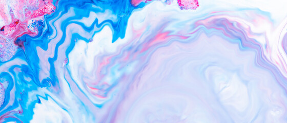 Fluid art. Abstract lilac pink background. Liquid marble texture design. Blue pink pattern Blue-pink pattern with liquid material