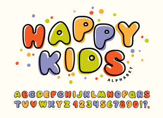 Happy kids funny alphabet, colorful font.