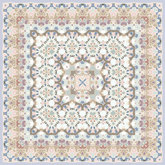 Ancient Arabic square pattern. Colored Persian ornament for fabric design, interior decoration, textile scarf, carpet. - 425406212