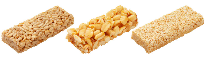 Kozinaki, sunflower seeds, sesame, peanuts, isolated on white background, clipping path, full depth of field