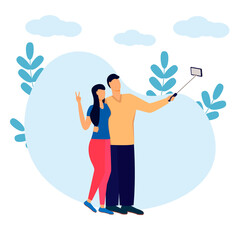selfie photo of modern people flat characters taking pictures of themselves