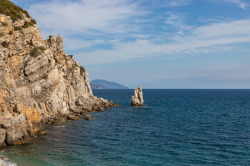 Fototapeta na wymiar Coastal seascape landscape of the Black sea coast near Yalta, town Simeiz, Crimea.