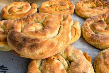 Homemade spinach pie close-up