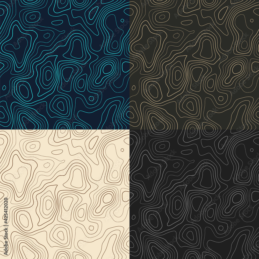 Poster topography patterns. seamless elevation map tiles. appealing isoline background. classy tileable pat