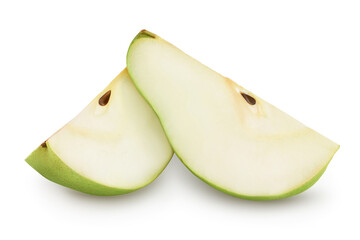 Green pear fruit slices isolated on white background with clipping path and full depth of field