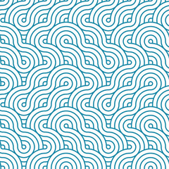 Blue and white stripes weaving texture. Japanese style wavy lines seamless pattern. Print block for fabric, apparel textile, wrapping paper. Minimal oriental vector graphic.