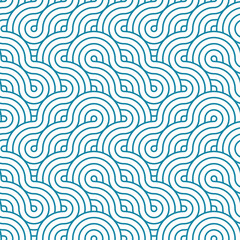 Blue and white stripes weaving texture. Japanese style wavy lines seamless pattern. Print block for fabric, apparel textile, wrapping paper. Minimal oriental vector graphic.