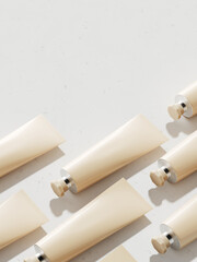 Minimal mockup background for product presentation. Cosmetic tube on white background. Clipping path of each element included. 3d rendering illustration. 