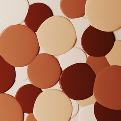 Abstract mockup background for product presentation. Beige and brown liquid foundation on beige background. Clipping path of each element included. 3d rendering illustration. 