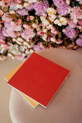 Notebook is a photo album for family records and events. Color photo books diaries for photos. Copy space.