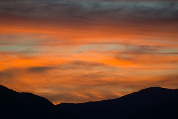 sunset in the town of Gerbe, in the Aragonese Pyrenees, located in Huesca, Spain