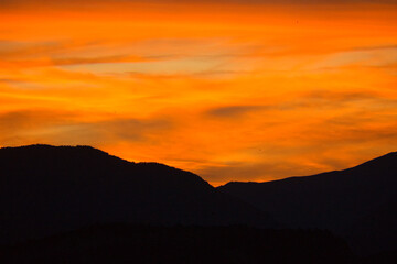 sunset in the town of Gerbe, in the Aragonese Pyrenees, located in Huesca, Spain