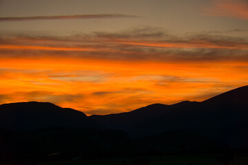 sunset in the town of Gerbe, in the Aragonese Pyrenees, located in Huesca, Spain
