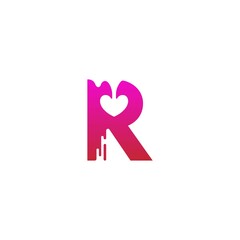 Letter R logo icon with melting love symbol design template