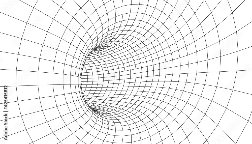 Aufkleber tunnel or wormhole. digital 3d wireframe tunnel. 3d tunnel grid. network cyber technology. surrealis