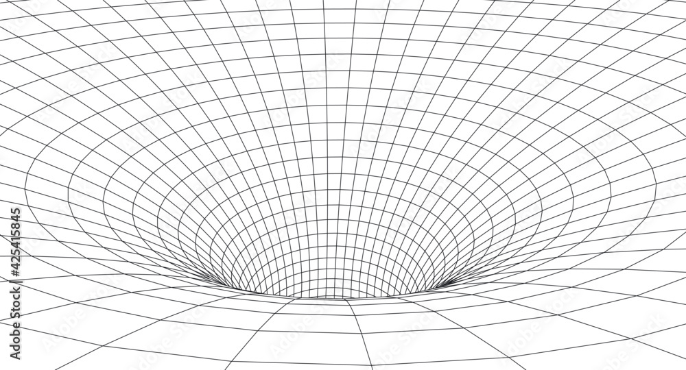 Poster tunnel or wormhole. digital 3d wireframe tunnel. 3d tunnel grid. network cyber technology. surrealis