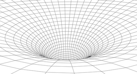 Tunnel or wormhole. Digital 3d wireframe tunnel. 3D tunnel grid. Network cyber technology. Surrealism. Vector illustration.