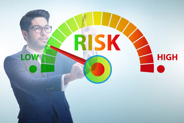 Businessman in risk metering and management concept