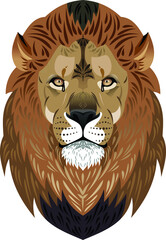 Portrait of a lion with a beautiful mane, vector graphics, big predatory cat 