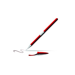 Silver and red color pen vector and illustration ballpoint pen design mockup