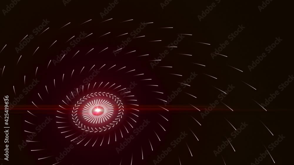 Poster abstract red energy ball spreading small impulses that flying around it, seamless loop. animation. c