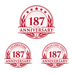 187 years anniversary logo set. 187th years anniversary celebration logotype. Vector and illustration. 
