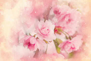 Naklejka na ściany i meble Sakura watercolor pattern pink flowers colorful illustration