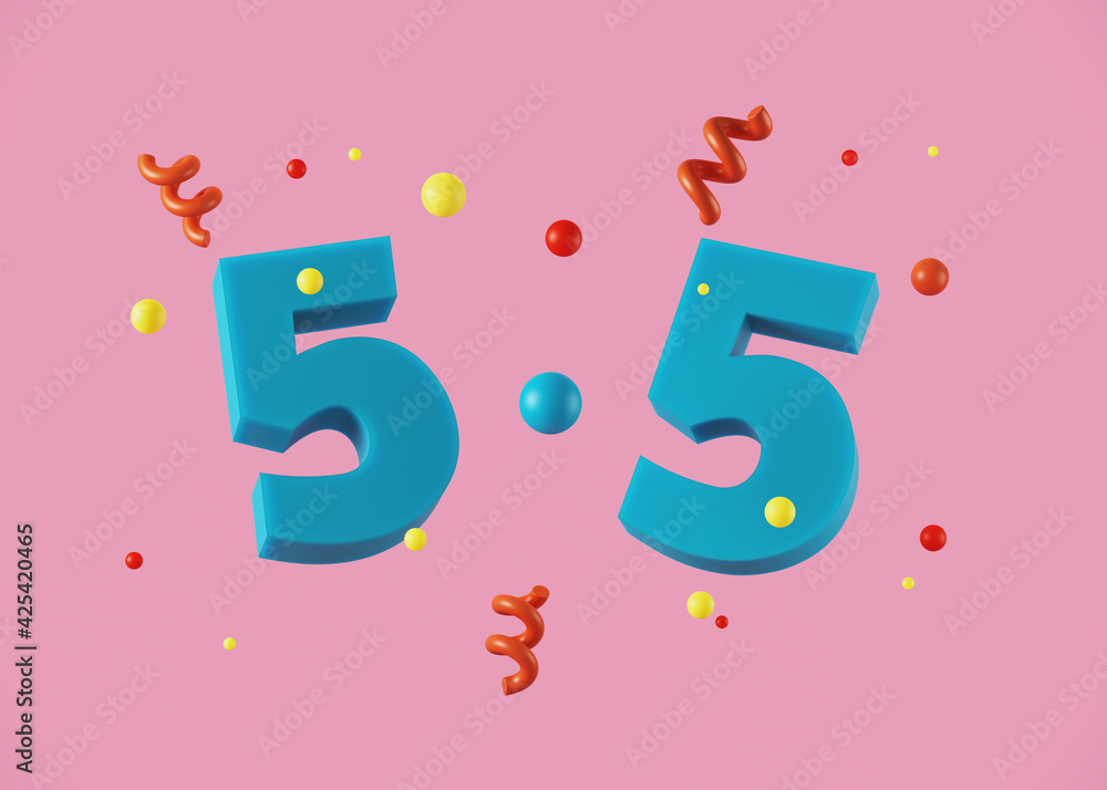 Poster abstract background for online and shopping concept. blue 5.5 alphabet letters on pink background. 3
