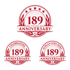 Obraz premium 189 years anniversary logo set. 189th years anniversary celebration logotype. Vector and illustration. 
