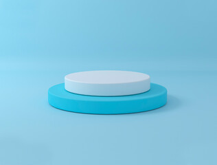 Podium blue circles presentation scene. 3d render	
