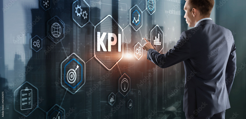 Poster kpi key performance indicator business internet technology concept on virtual screen