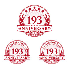 193 years anniversary logo set. 193rd years anniversary celebration logotype. Vector and illustration. 