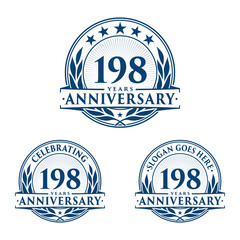 198 years anniversary logo set. 198th years anniversary celebration logotype. Vector and illustration. 