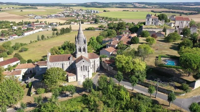 Aerial view of castle Villebois-Lavalette. Charente department. France