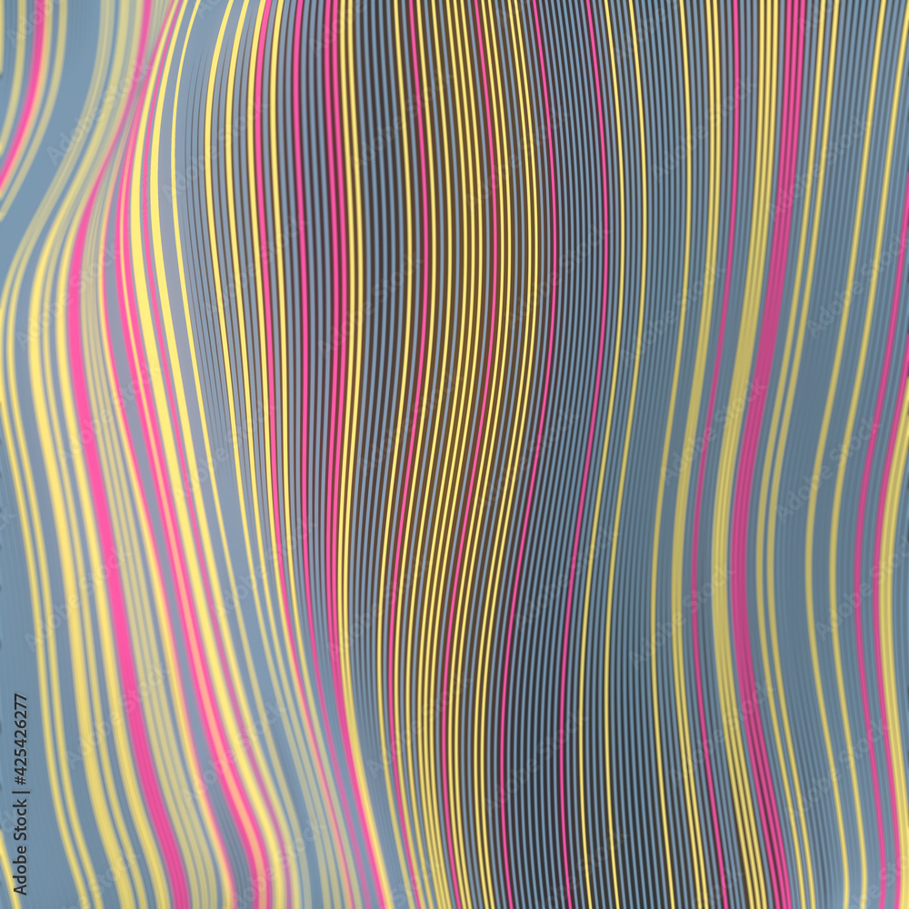 Aufkleber Abstract digital illustration of floating multicolored lines. Trendy pattern for graphic design. 3d rendering