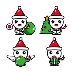 cute snowman character design set themed shared a gift to everyone