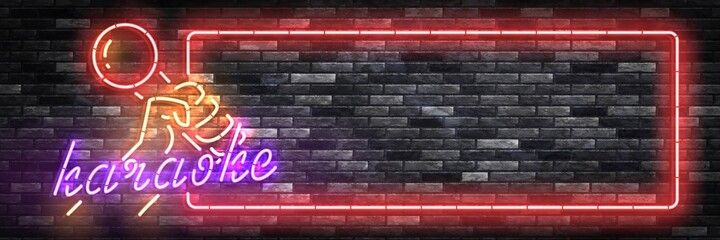Vector realistic isolated neon sign of Karaoke frame for template decoration and invitation covering on the wall background. Concept of karaoke, night club and music.