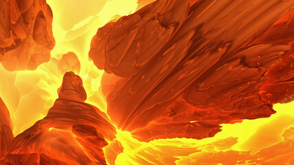 Hot lava and rock inside the volcano. 3d illustration