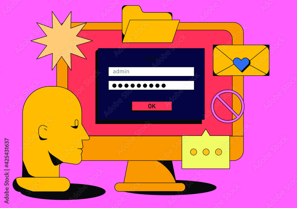 Leinwandbilder Computer screen with programs and applications. Conceptual flat vector illustration of home office, UI and UX design and programming.