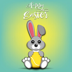 Happy Easter. Easter Rabbit with tennis ball on an isolated background. Pattern for greeting card, banner, poster, invitation. Vector illustration